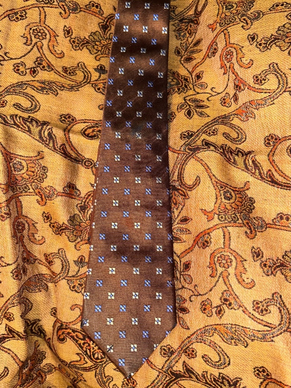 Thomas Pink Chocolate brown embroidered blue white graphic mens SILK tie